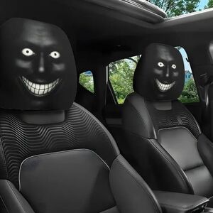 Black Car Seat Covers with Creepy Smiling Face Design